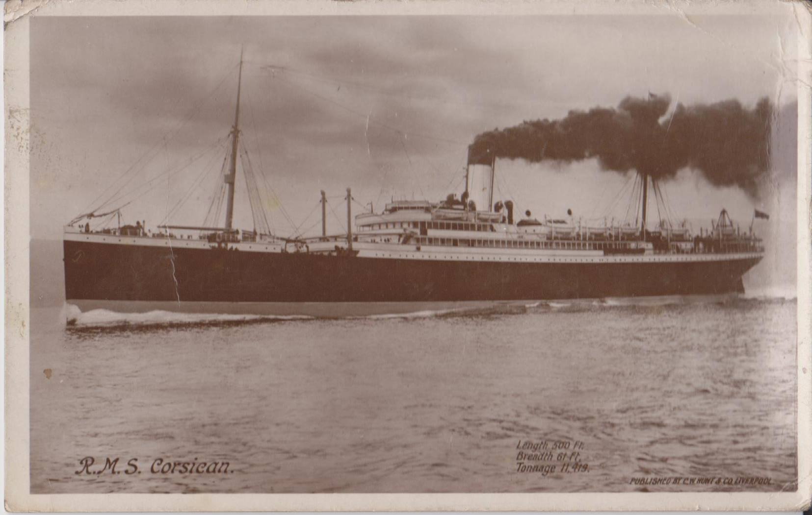 R.M.S. Corsican — the ship on which the Anderson family crossed from Sweden to Canada in 1912